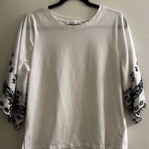 Chico's White Blouse with Black Embroidery